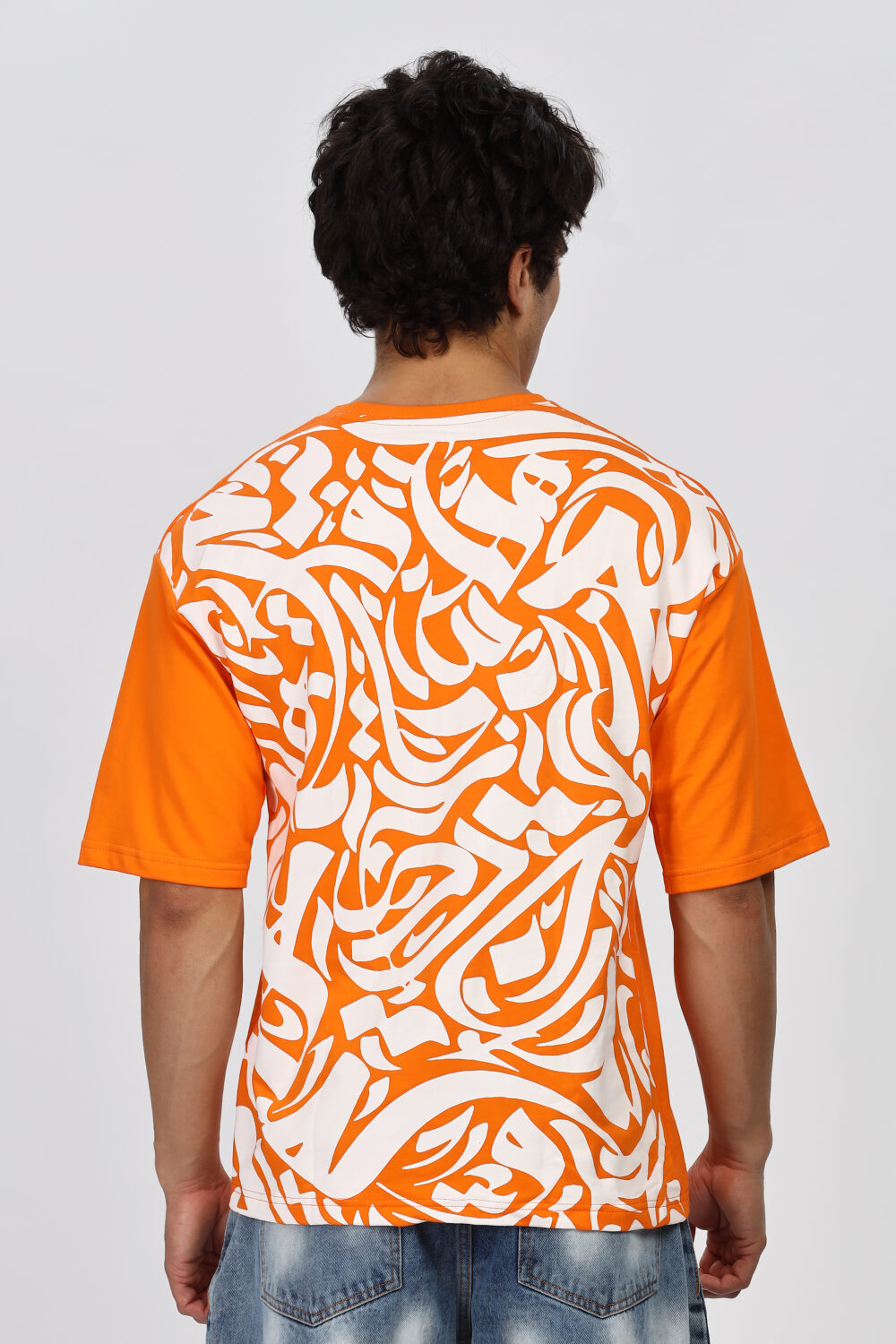 OVERSIZE FIT ARABIC CALLIGRAPHY BACK ALL OVER PRINTED DROP SHOULDER TSHIRT