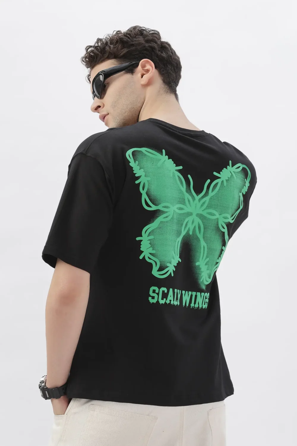 OVERSIZE FIT BUTTERFLY BACK PRINTED DROP SHOULDER TSHIRT