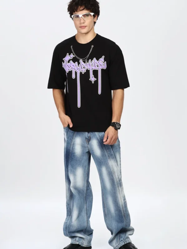 OVERSIZE FIT FRONT PRINTED WITH CHAIN DROP SHOULDER TSHIRT - Image 3