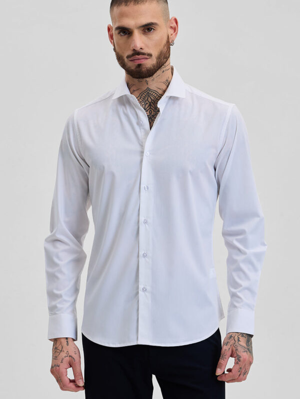 WHITE STRETCHABLE SLIM FIT SHIRT - Image 3