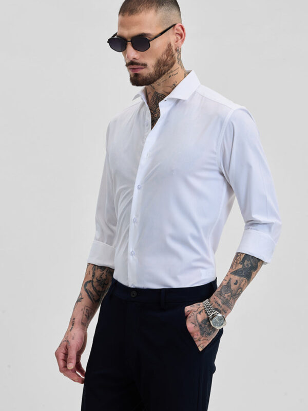 WHITE STRETCHABLE SLIM FIT SHIRT - Image 2