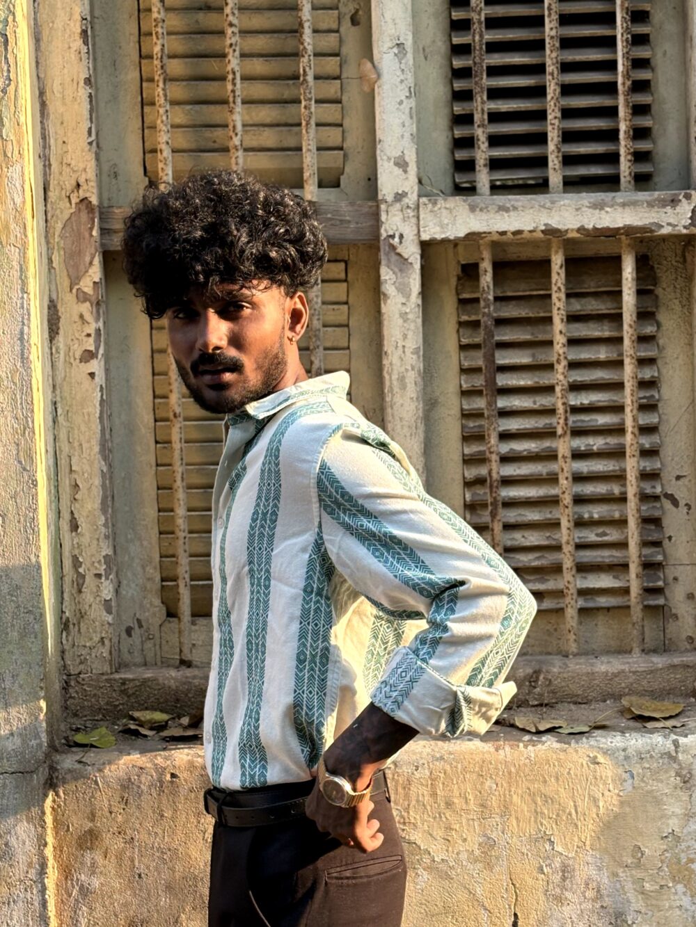 GREEN STRIPPED JACQUARD SHIRT