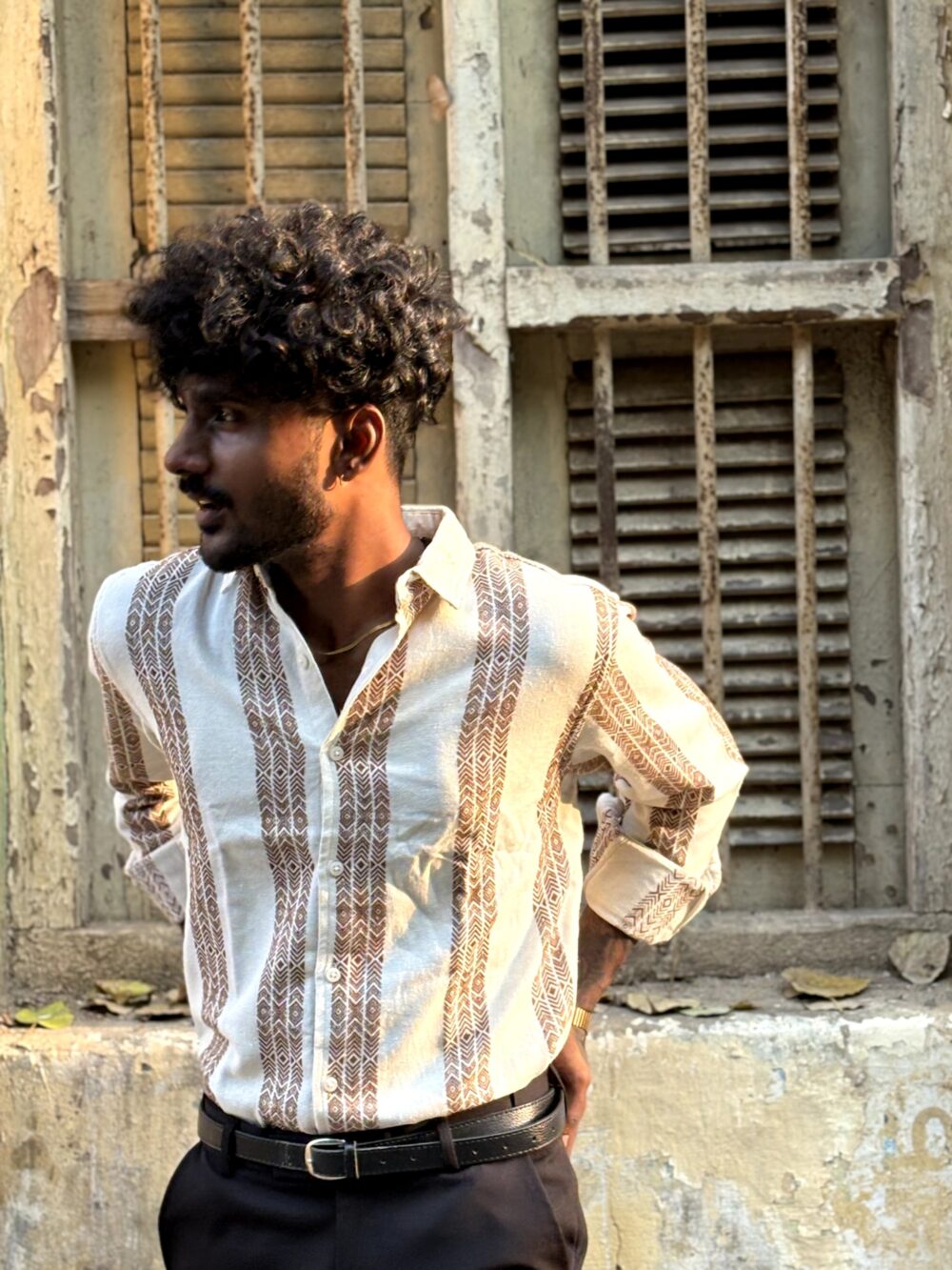 BROWN STRIPPED JACQUARD SHIRT - Image 2