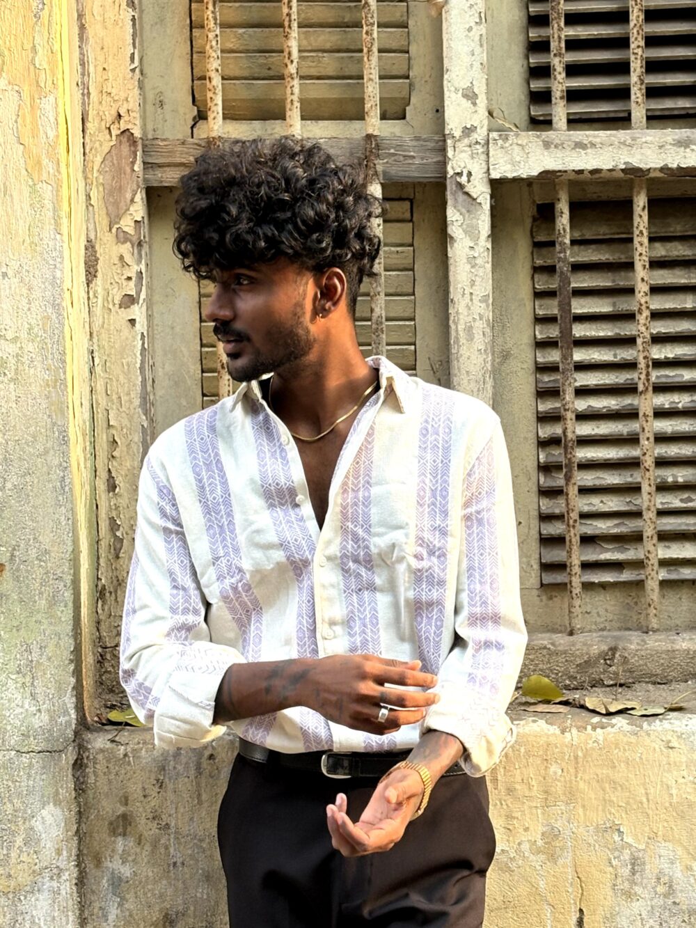 PURPLE STRIPED JACQUARD SHIRT