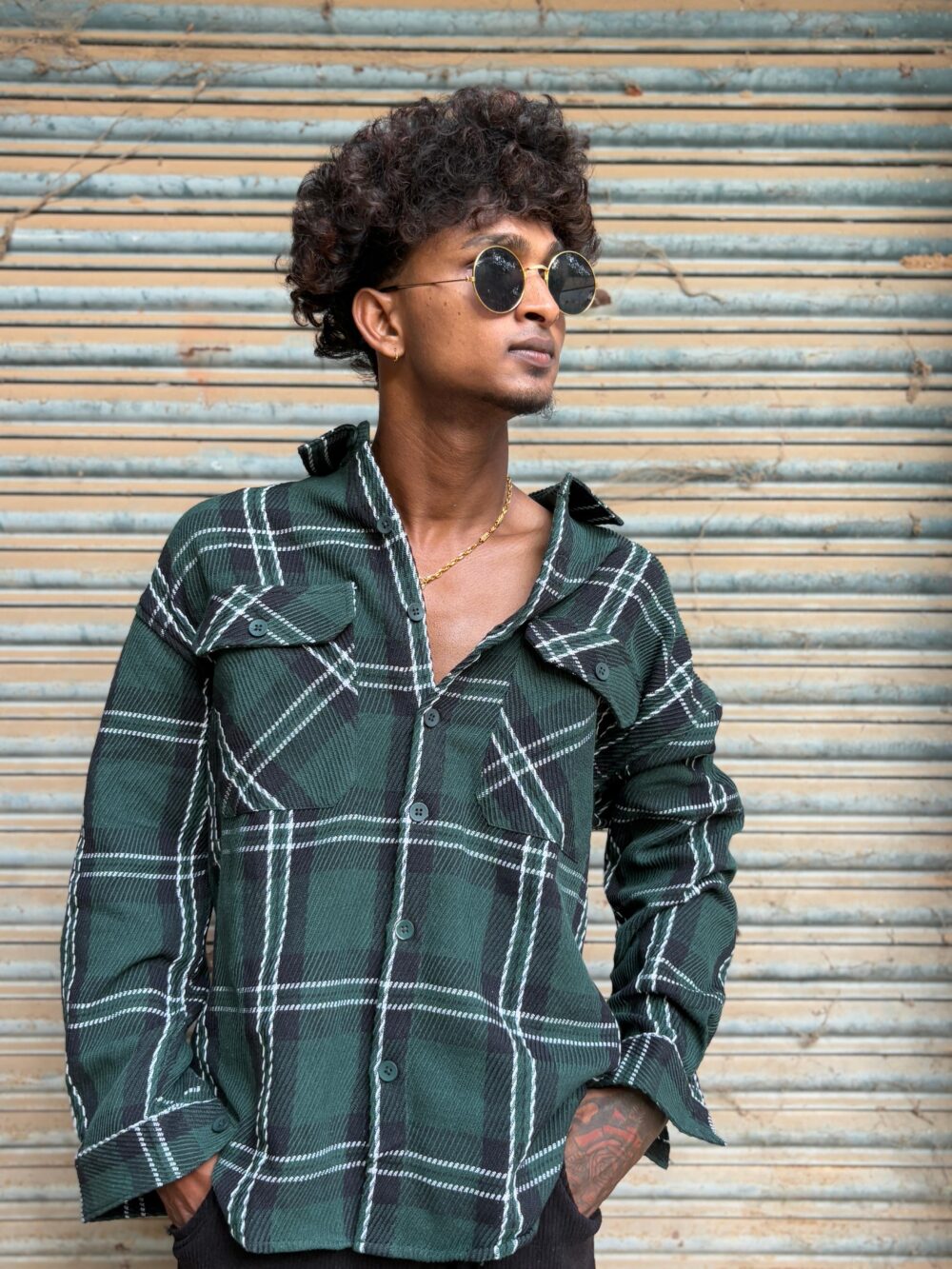 LUCKY CULTURE DROP SHOULDER SHIRT(GREEN)