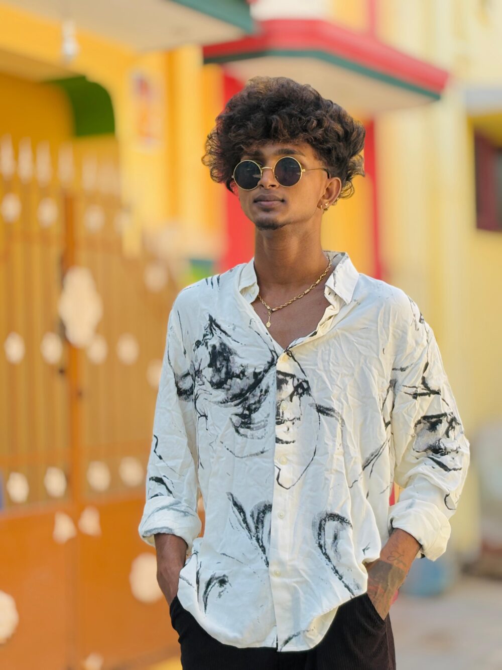 VISCOSE PRINTED BLACK SHIRT