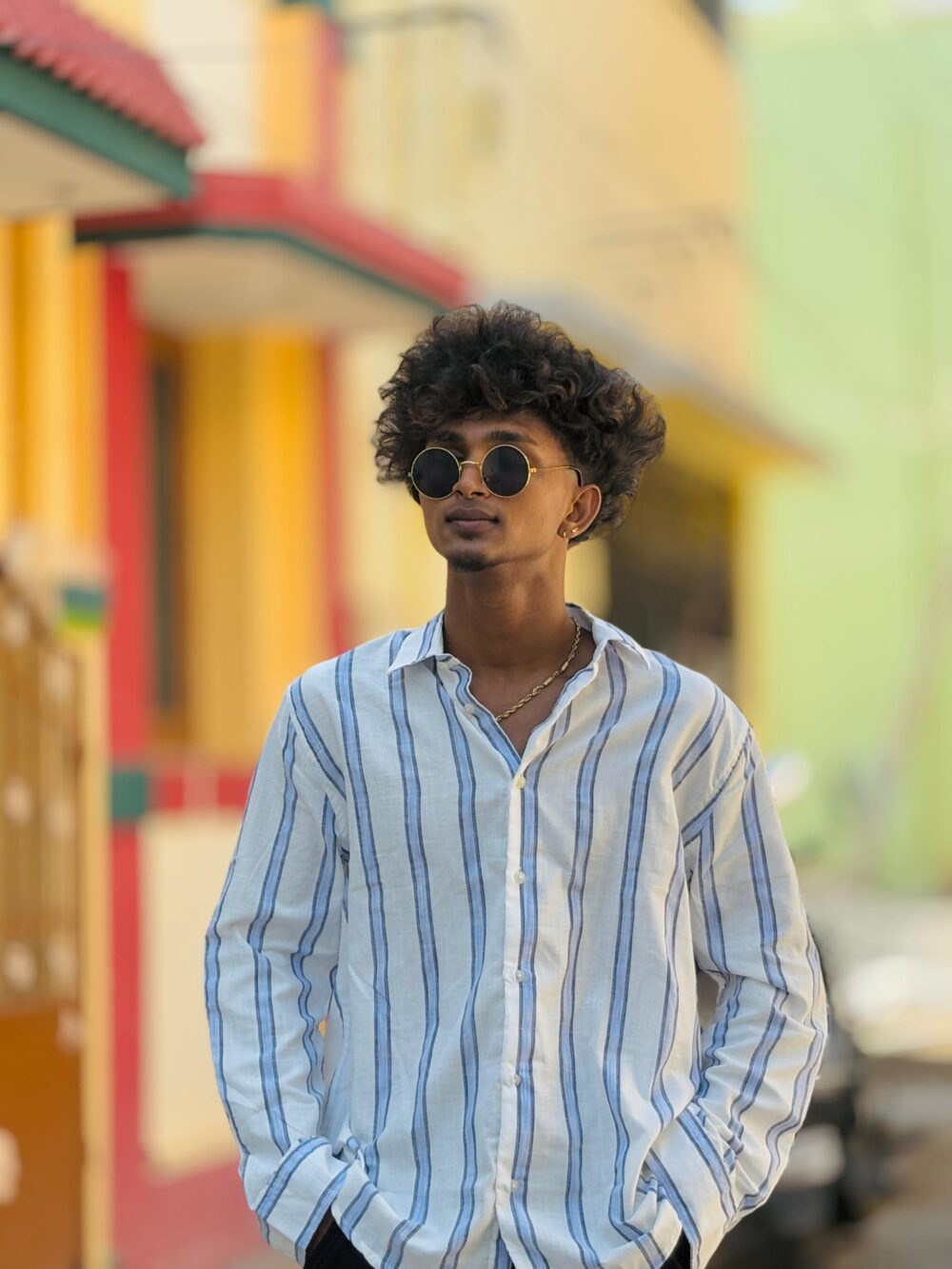 LINEN BLEND STRIPE SHIRT BLUE